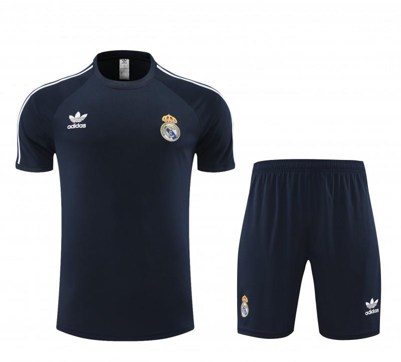 23/24 Adidas Originals Real Madrid Navy Cotton Short Sleeve Jersey+Shorts