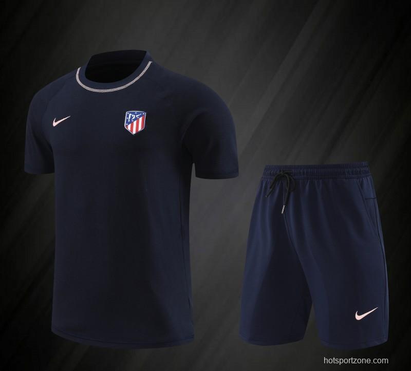 23/24 Atletico Madrid Navy Cotton Short Sleeve Jersey+Shorts