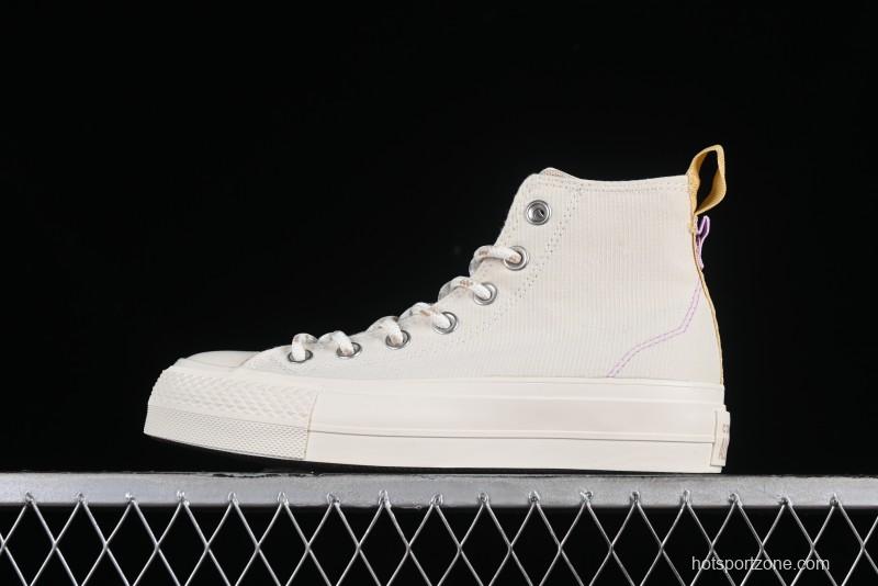 Converse Chuck All Star Lift Platform Utility White High Top Breathable Canvas Casual Shoes - A08767C