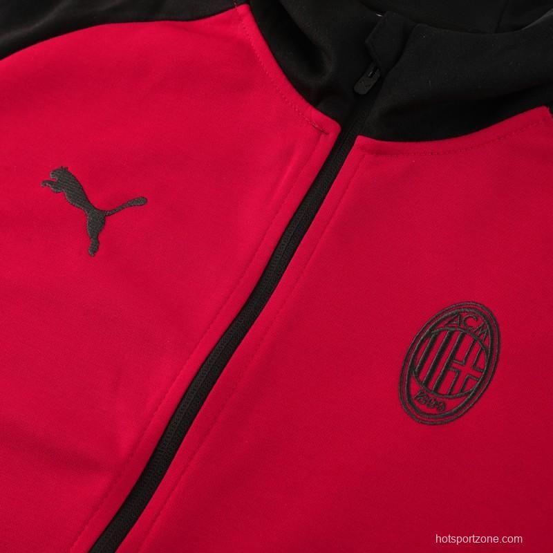 24/25 AC Milan Red/Black Hoodie Full Zipper Jacket +Long Pants