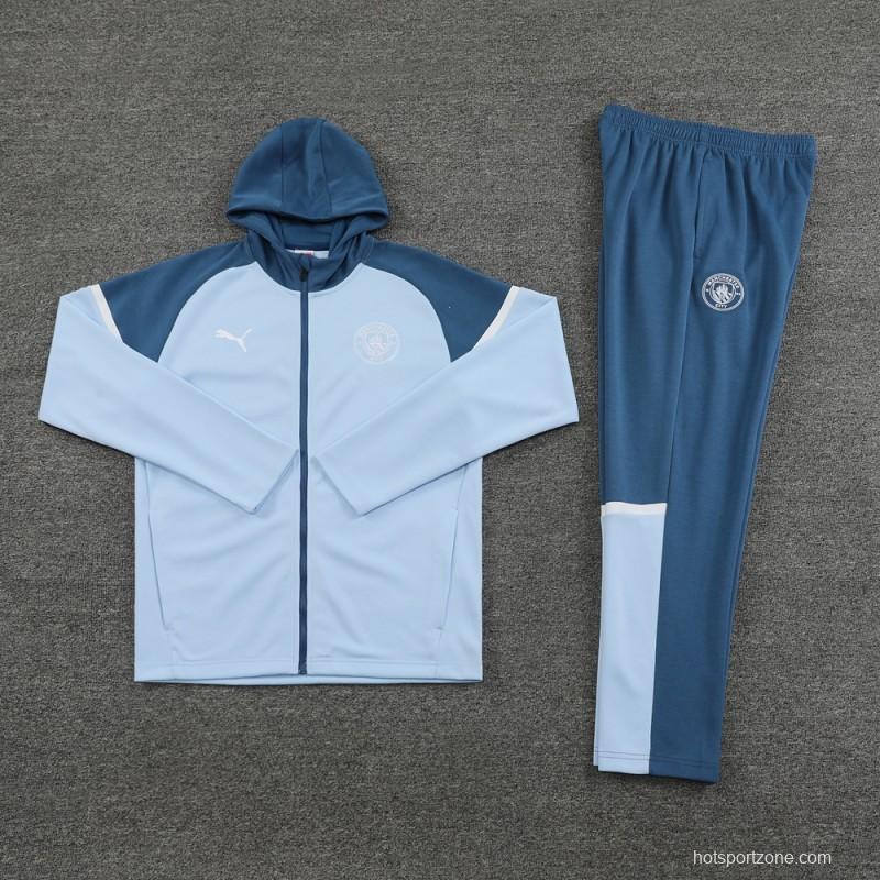 24/25 Manchester City Light Blue Hoodie Full Zipper Jacket +Long Pants