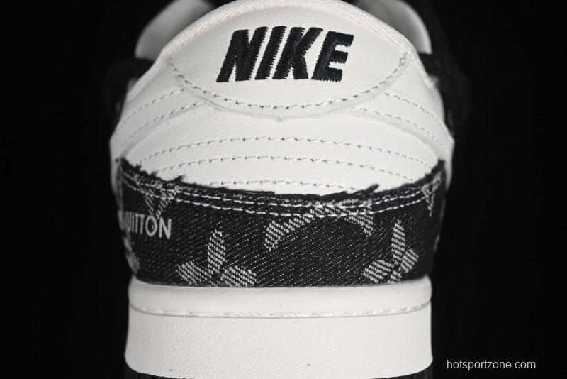 Nike SB Dunk Low LV Collaboration - Black Denim Print Anniversary High-End Custom Low-Top Casual Skate Shoes - SJ2068-238