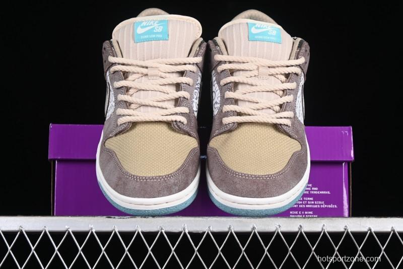 Nike SB Dunk Low Retro Sneakers with Floral Embossed Design and Tiffany Blue Accents - FZ3129-200