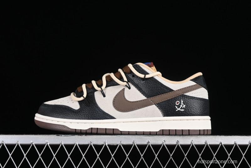 Nike Dunk Low "Mars Stone" Witch Puppet Themed SB Lace-Up Low-Top Casual Sneakers in Black/Mocha Brown - DR9704-200