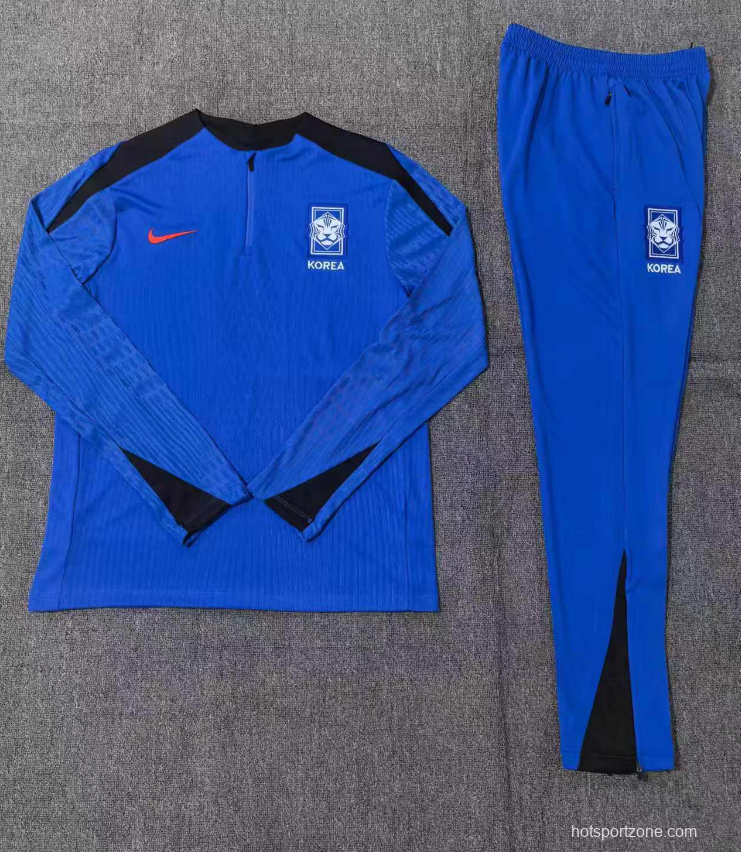 2024 Kids South Korea Blue Half Zipper Jacket+Long Pants