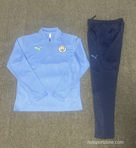 24/25 Kids Manchester City Sky Blue Half Zipper Jacket+Long Pants