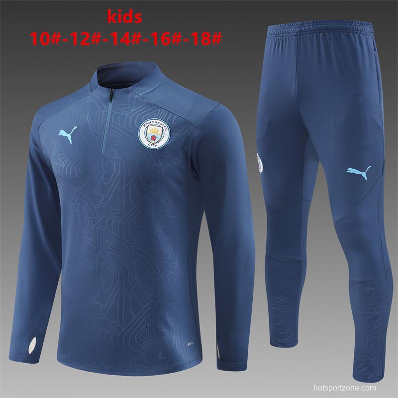 24/25 Kids Manchester City Navy Half Zipper Jacket+Long Pants