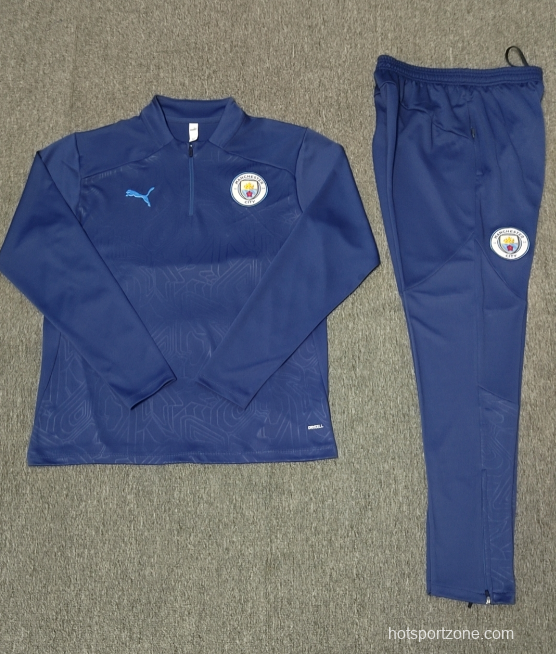 24/25 Kids Manchester City Navy Half Zipper Jacket+Long Pants