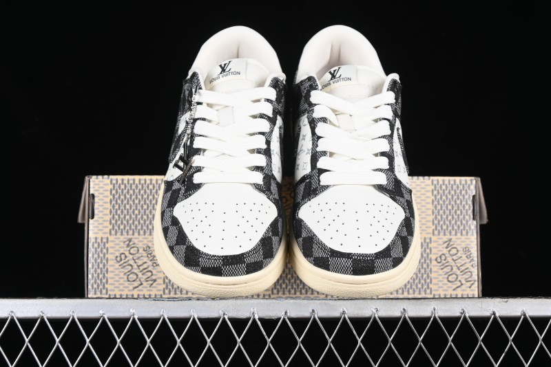 Nike SB Dunk Low LV Collaboration - Black Checkerboard Anniversary Custom Low-Top Casual Skate Shoes - XB3802-353
