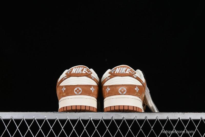 Nike SB Dunk Low LV Collaboration - Beige Brown Swoosh Anniversary High-End Custom Low-Top Casual Skate Shoes - XD6188-030