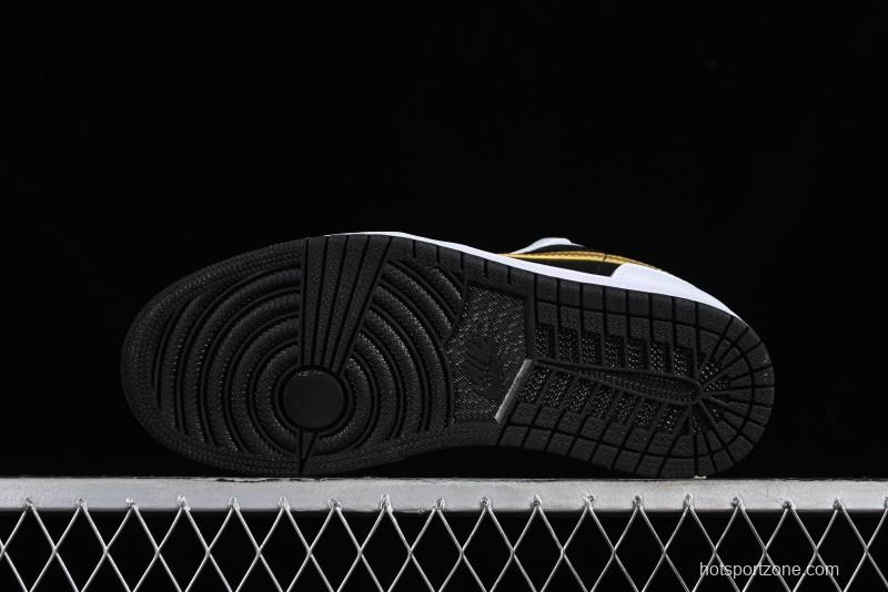 Nike Air Jordan 1 Low AJ1 Basketball Shoes with Black White Gold Swoosh - 553558-172
