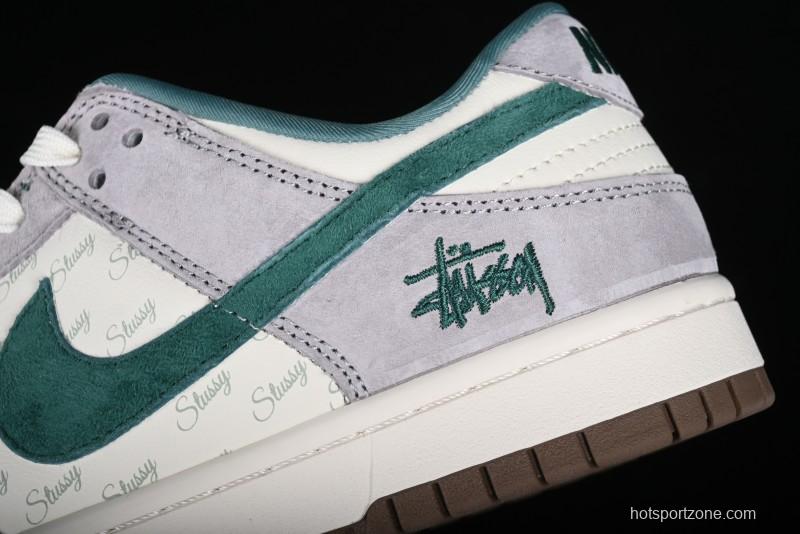 Nike SB Dunk Low Stussy Collaboration - Grey Green Pig Anniversary High-End Custom Low-Top Casual Skate Shoes - CF3688-007