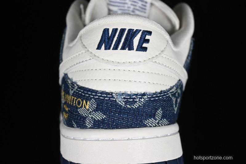 Nike SB Dunk Low LV Collaboration - Blue Denim Print Anniversary High-End Custom Low-Top Casual Sneakers - FC1688-162