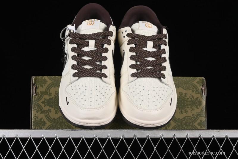 Nike SB Dunk Low Gucci Collaboration - Beige Brown Woven Fabric Anniversary High-End Custom Low-Top Casual Skate Shoes - DQ1098-375