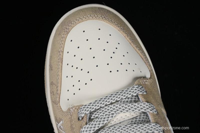 Nike SB Dunk Low LV Collaboration - Khaki Denim Anniversary High-End Custom Low-Top Casual Skate Shoes - XP3802-337