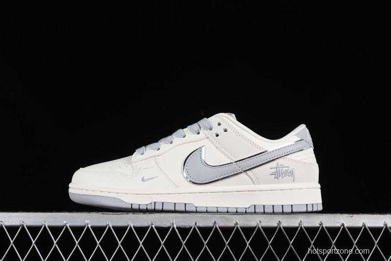 Stussy x Nike SB Dunk Low Retro Premium Sneakers in Off-White Light Grey Swoosh - DQ1098-377