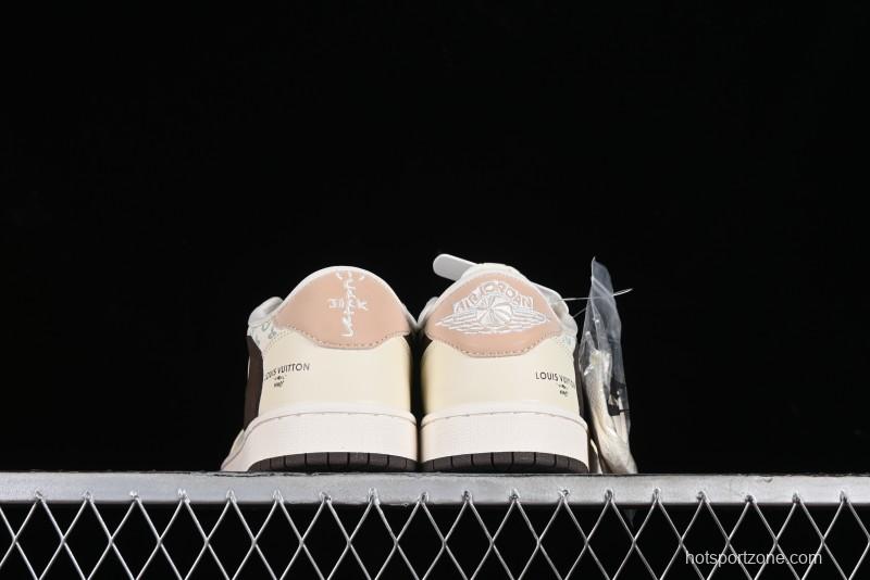 Nike Travis Scott x Fragment Design x Jordan Air Jordan 1 Low OG SP AJ1 LV Beige Brown Print Casual Sneakers - LJ5188-006