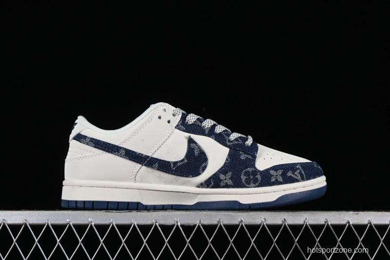 Nike SB Dunk Low LV Collaboration - Dark Blue Denim Anniversary High-End Custom Low-Top Casual Skate Shoes - XP3802-335