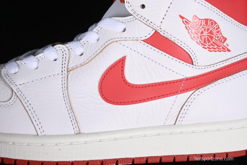 Nike Air Jordan 1 Mid Basketball Shoes in White/Orange/Red - FJ3458-160