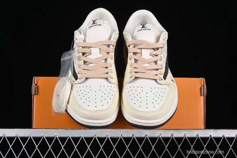 Nike Travis Scott x Fragment Design x Jordan Air Jordan 1 Low OG SP AJ1 LV Beige Brown Print Casual Sneakers - LJ5188-006
