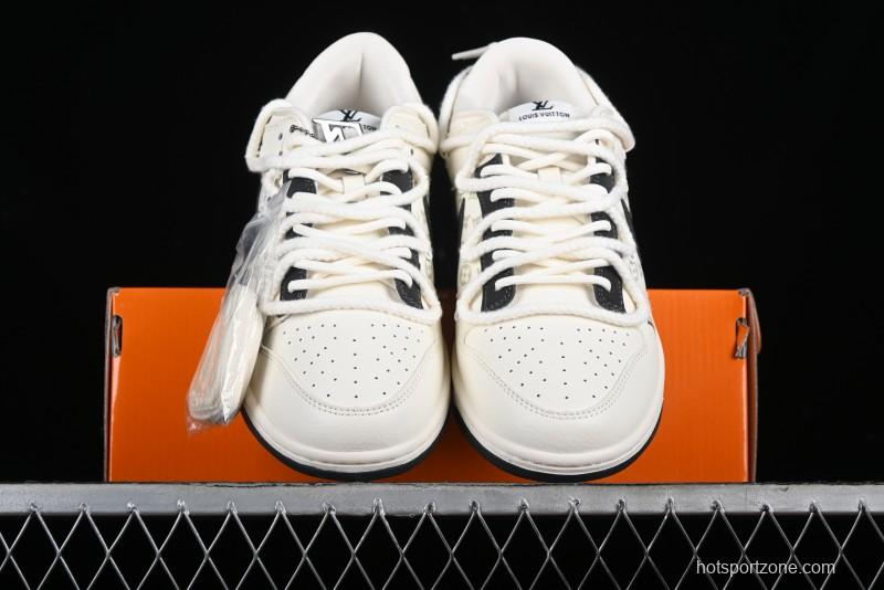Nike SB Dunk Low LV Collaboration Strap Monogram Beige Black Hook Anniversary High-End Custom Low-Top Casual Skate Shoes - SJ2068-260
