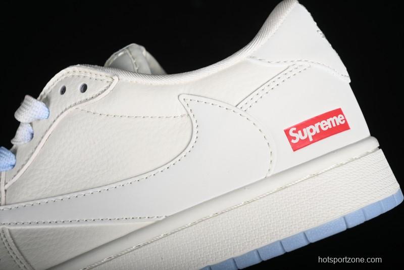 Nike SB Dunk Low Supreme Anniversary Edition Customized Low-Top Casual Sneakers in Off-White and Blue - BB6588-102