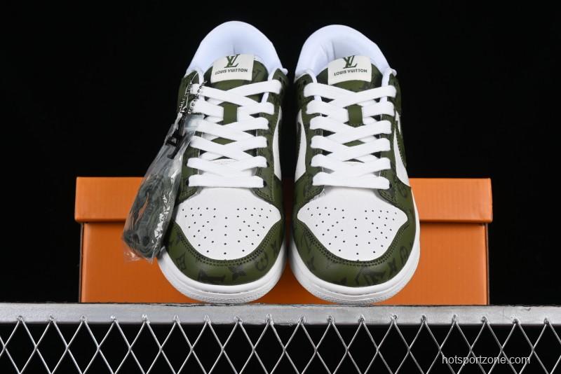 Nike SB Dunk Low LV Collaboration - Embroidered White Green Print Anniversary High-End Custom Low-Top Casual Sneakers - DQ1098-362