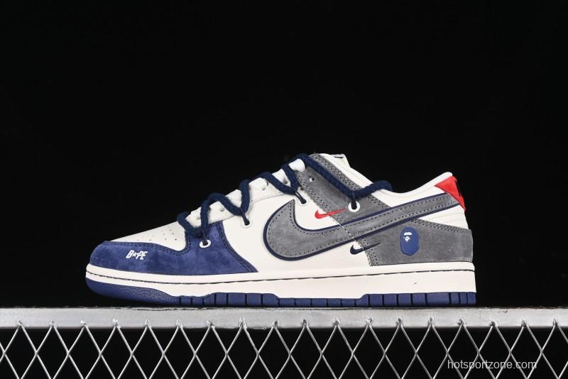 Nike SB Dunk Low BAPE Collaboration - Strap Multi-Color Grey Swoosh Anniversary Custom Low-Top Casual Sneakers - SJ2068-278