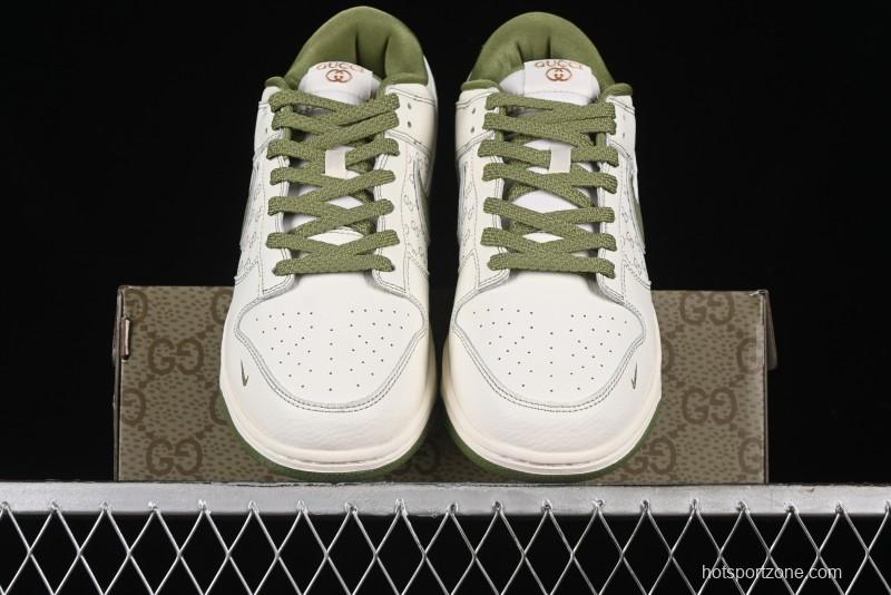 Nike SB Dunk Low Gucci Collaboration - Subtle Pattern Beige Green Swoosh Anniversary Custom Low-Top Casual Sneakers - KK1888-006