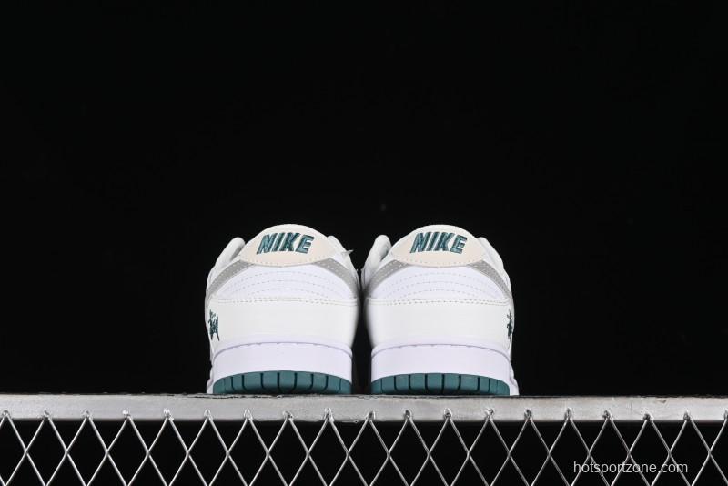 Nike SB Dunk Low Stussy Collaboration - White Grey Green Print Anniversary High-End Custom Low-Top Casual Skate Shoes - XX2025-808