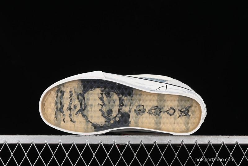 HIRONO Knu Skool Low-Top Casual Sneakers with Denim Graffiti Design - VN0009QCRBL