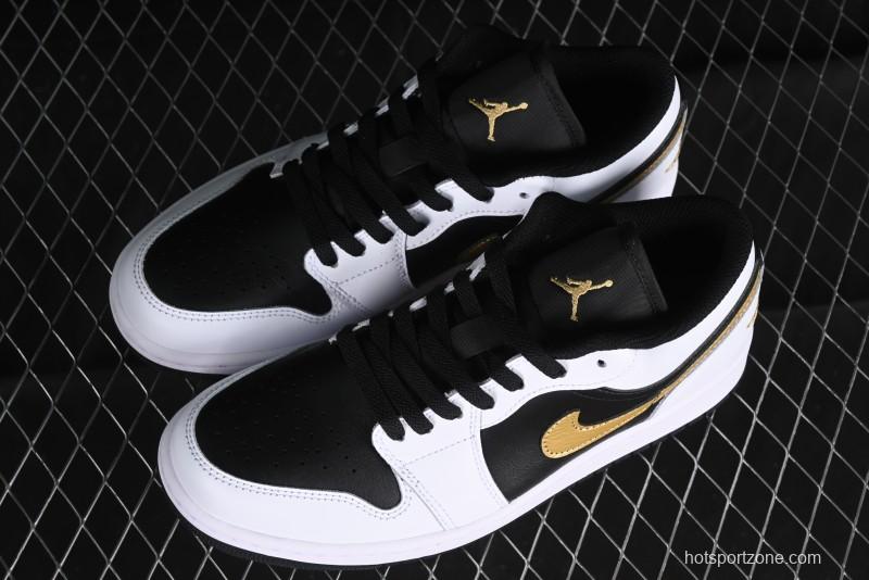 Nike Air Jordan 1 Low AJ1 Black White Gold Hook Basketball Shoes - 553558-172