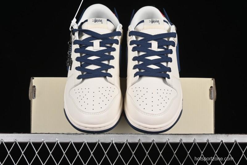 Nike SB Dunk Low Stussy Collaboration - Off White with Big Blue Swoosh Anniversary High-End Custom Low-Top Casual Skate Shoes - XY1688-009