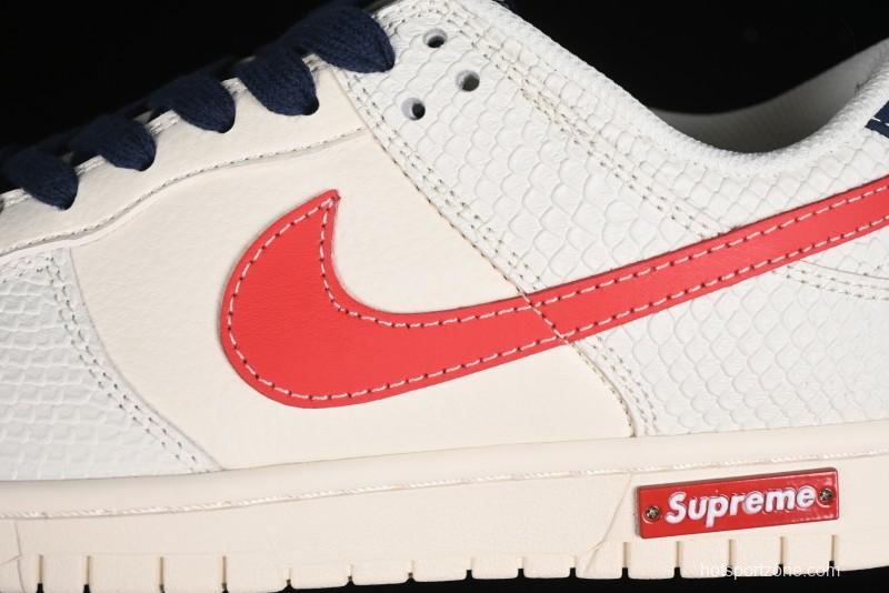 Nike SB Dunk Low Supreme Collaboration - White Dragon Scale Anniversary Custom Low-Top Casual Skate Shoes - BB8685-101