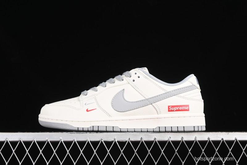 Nike SB Dunk Low Supreme Collaboration - Off White Gray Double Swoosh Anniversary Custom Low-Top Casual Skate Shoes - XX2025-317