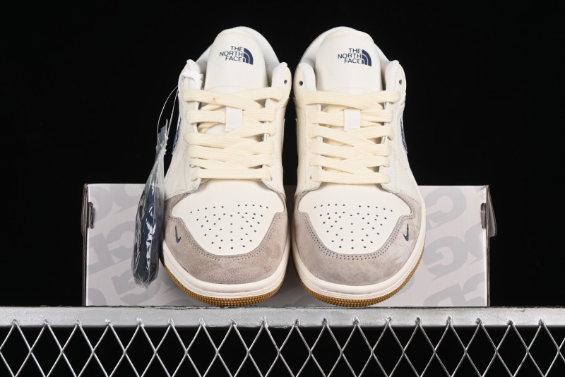 Nike Air Jordan 1 Low AJ1 The North Face Collaboration - White Grey Brown Custom High-End Basketball Shoes - LJ6688-001