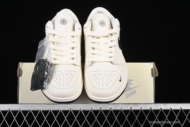 Nike Air Jordan 1 Low AJ1 Stone Island Collaboration - Off White Black Retro Low-Top Basketball Shoes - LJ6688-003