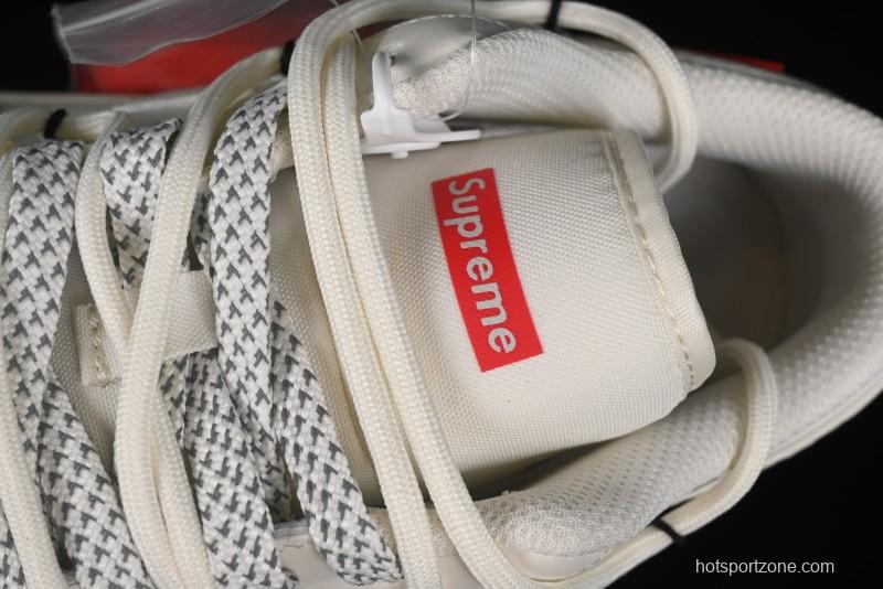 Nike Air Jordan 1 Low Supreme Collaboration - Retro Basketball Shoes in Off-White Red with Small Logo - SJ9950-017