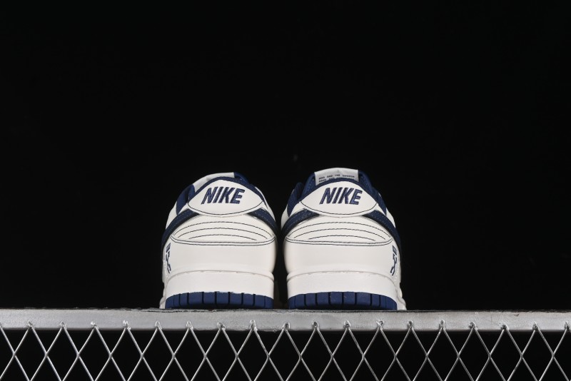 Nike SB Dunk Low OFF-WHITE Collaboration - Beige Navy Swoosh Anniversary Custom Low-Top Casual Skate Shoes - DJ2024-011