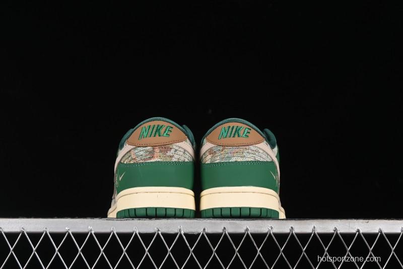 Nike SB Dunk Low Edison Chen Collaboration - Beige Brown Green Knit Anniversary High-End Custom Low-Top Casual Skate Shoes - XB3802-355