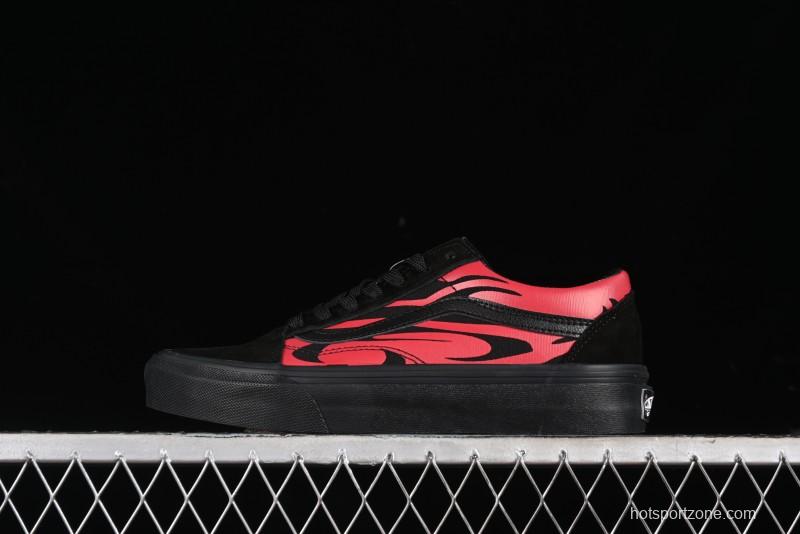 Vans Knu Skool High Street American Retro Canvas Skate Shoes in Black Red - VN0009BCRTU