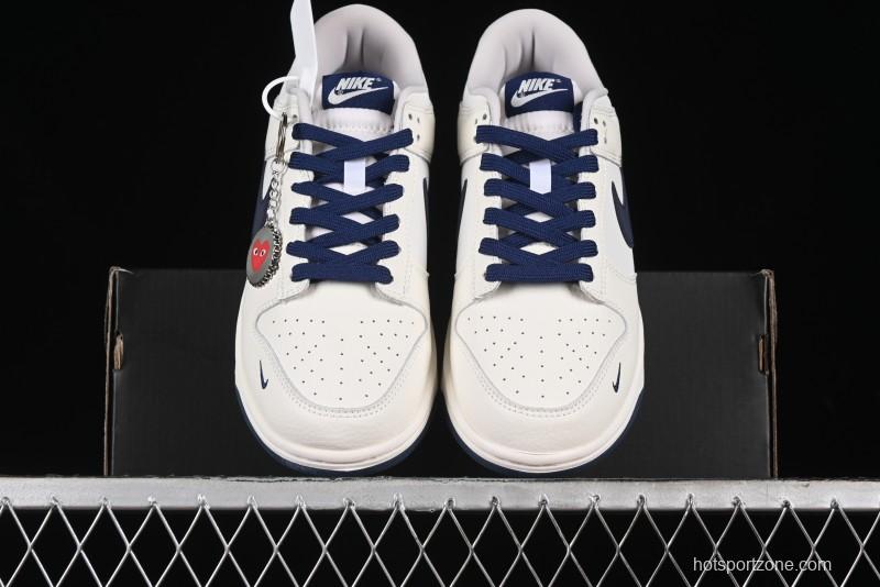 Nike SB Dunk Low Supreme Collaboration - Double Swoosh Beige Navy Anniversary Custom Low-Top Casual Skate Shoes - XX2025-668