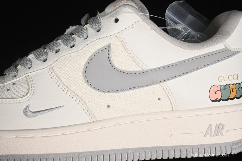 Nike Air Force 1 '07 Low Gucci Collaboration - Beige Grey Linen Casual Sneakers - XZ3398-688