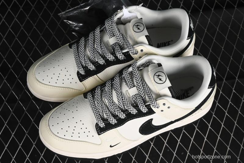 Nike SB Dunk Low Lightning Collaboration - Off White Black Double Swoosh Anniversary Custom Low-Top Casual Skate Shoes - XY1688-007