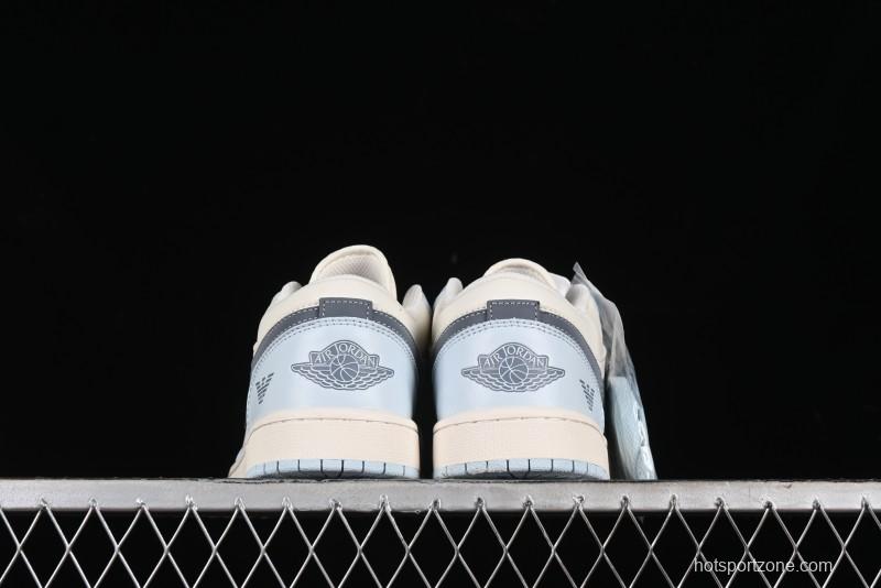 Nike Air Jordan 1 Low Retro Basketball Shoes - Giorgio Armani Collaboration Ice Blue - WG8850-012