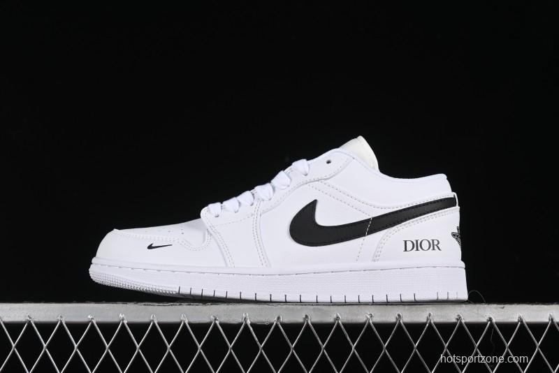 Nike Air Jordan 1 AJ1 Dior Collaboration - White Black Custom Low Top Retro Basketball Shoes - LJ6688-010
