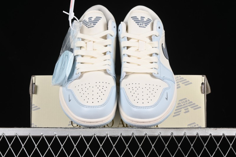 Nike Air Jordan 1 Low Retro Basketball Shoes - Giorgio Armani Collaboration Ice Blue - WG8850-012