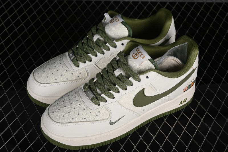 Nike Air Force 1 '07 Low Gucci Collaboration - Beige Green Linen Casual Sneakers - XZ3398-588