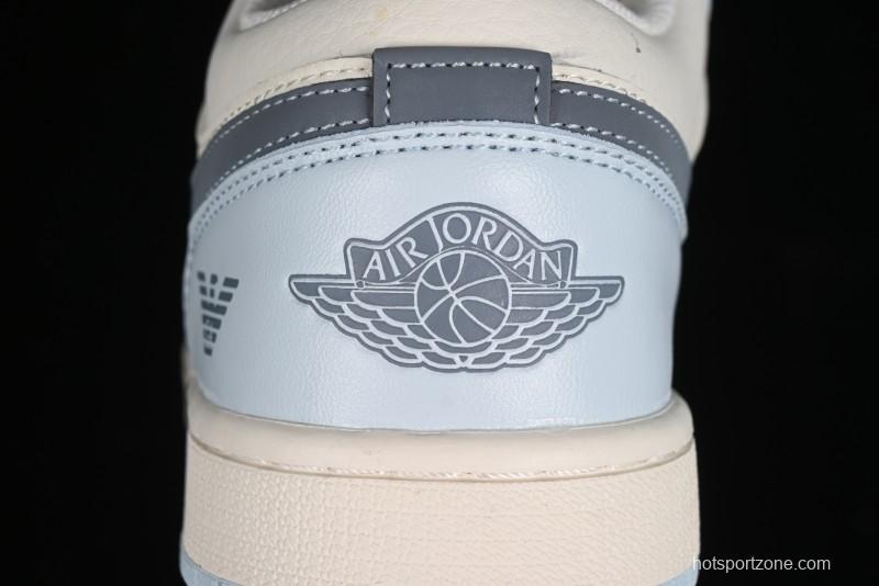 Nike Air Jordan 1 Low Retro Basketball Shoes - Giorgio Armani Collaboration Ice Blue - WG8850-012