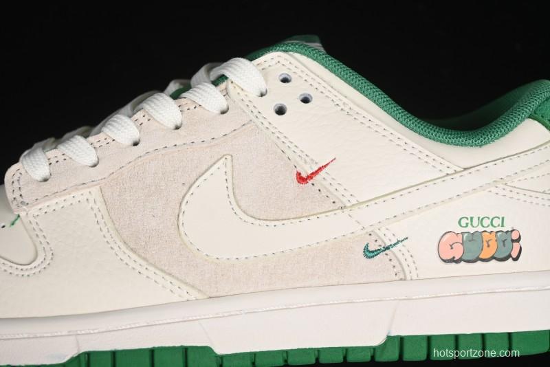 Nike SB Dunk Low Gucci Collaboration - Custom White Swoosh Leather Patch Anniversary Edition Low-Top Casual Skate Shoes - KK1688-052